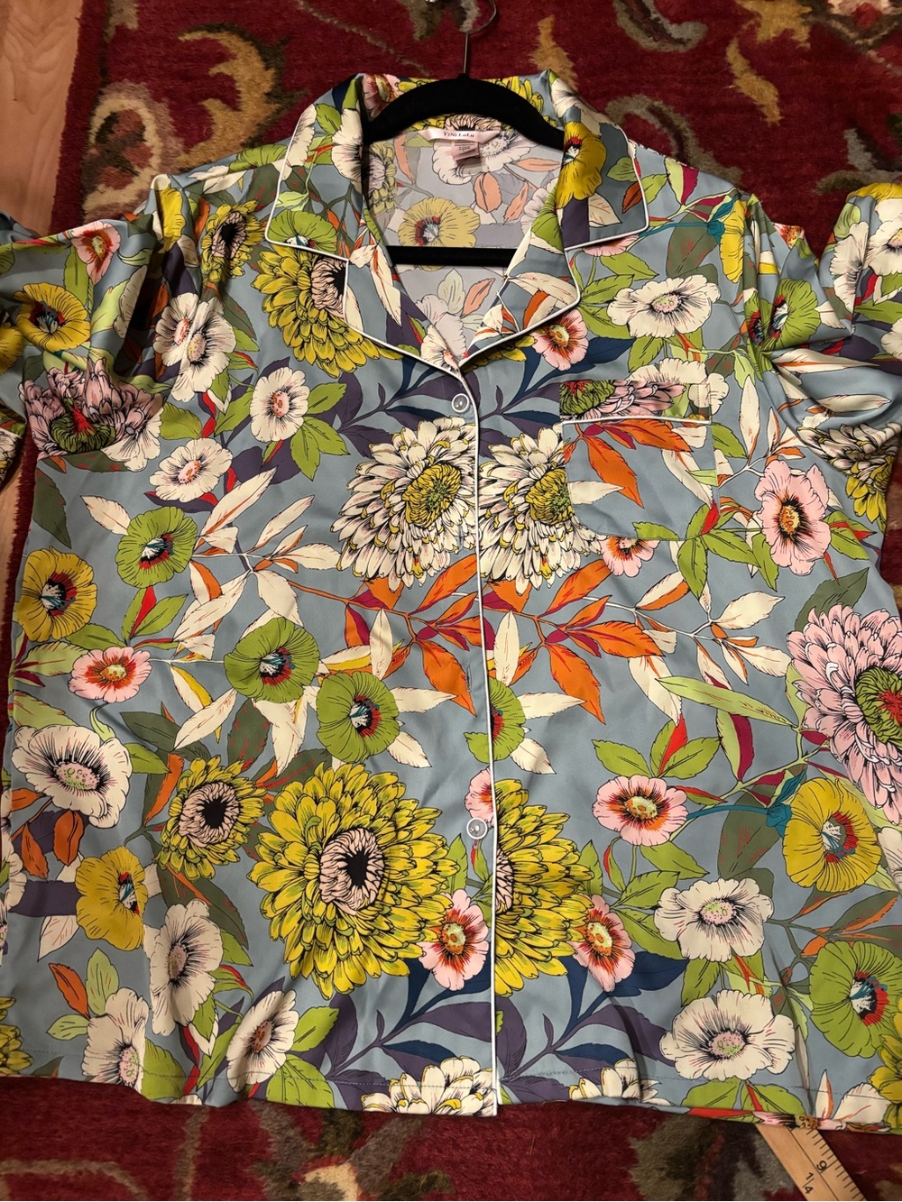 Floral Satin Pajama Top - Blue Multi
